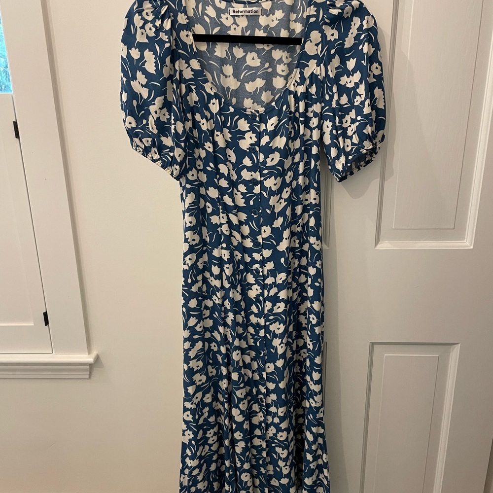 Reformation Blue and Cream Floral Maxi Dress
